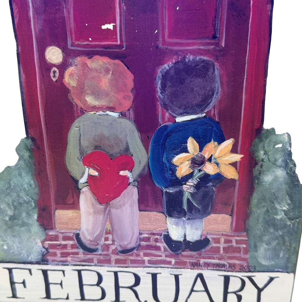 Nancy Thomas Art for Living February Calendar Plaque Heart Folk Art 2003 Metal - Picture 3 of 7